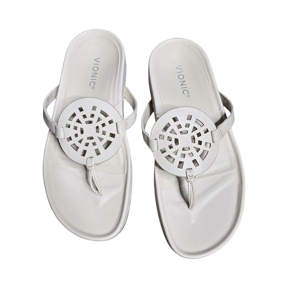 Vionic Women's Solari Sandal in Cream Leather Size: 8